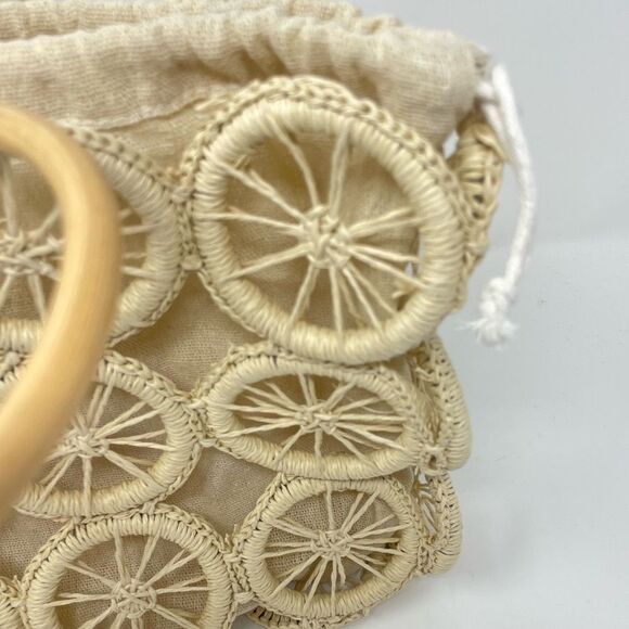 Multi Circle Summer Beach Bag Tote Orange Slice Open Lined Natural Round Handles - Picture 10 of 10